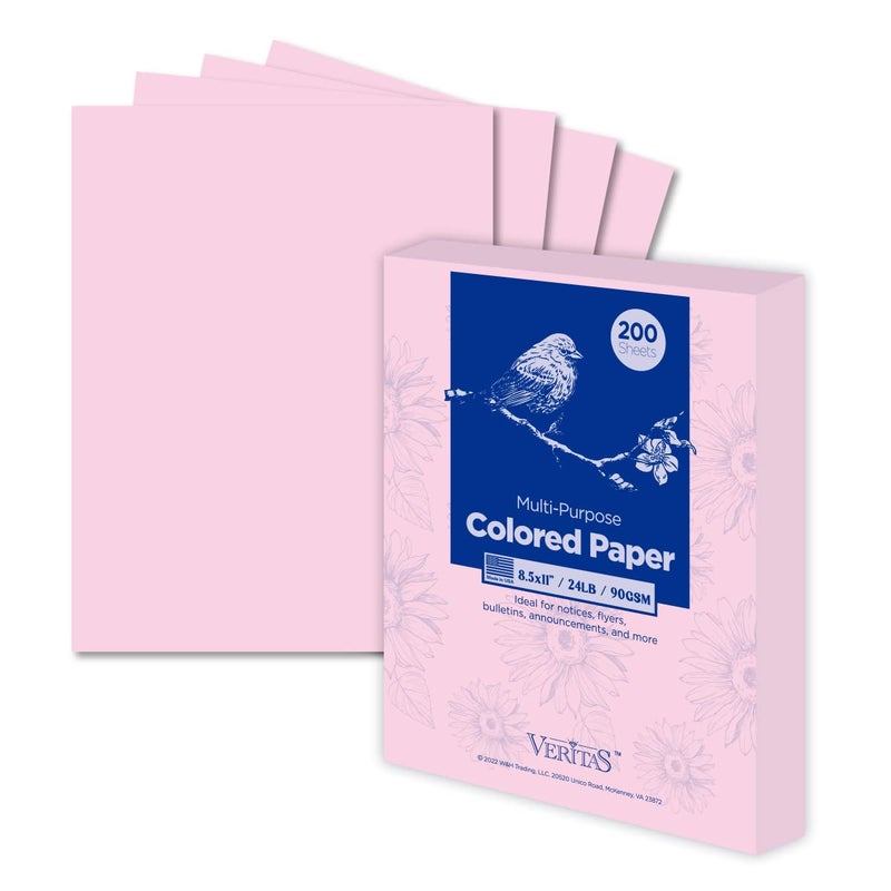 WritePads Veritas Color Copy Paper,Multi-Purpose paper,Colored Printer Paper 8.5    x 11   , 24 lb / 90 GSM,Pink,200 Sheets (1 Reams),Made in USA - Image 1